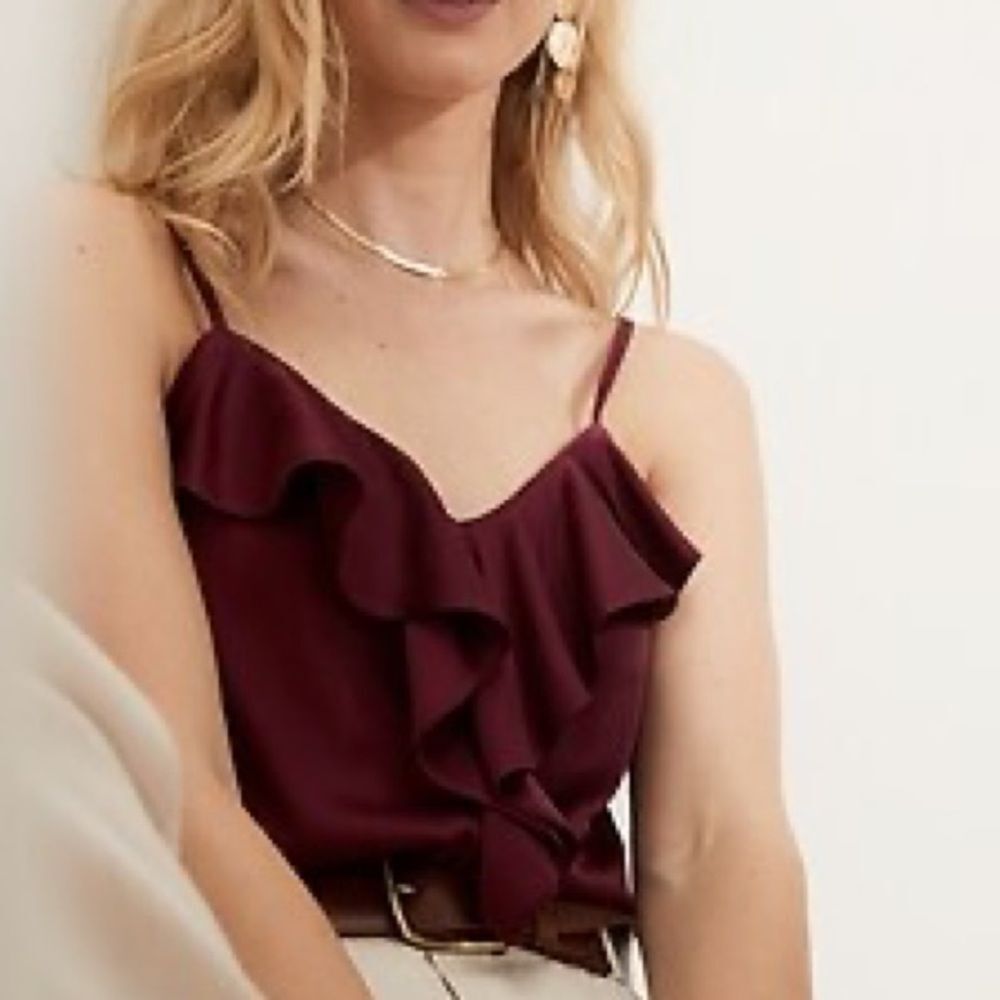 Banana Republic NWT Satin Burgundy Wine Ruffled Blouse Camisole Size Small